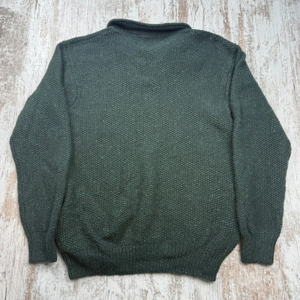 Orvis Mens Donegal Wool Blend Quarter Zip Sweater Green Fleece Collar Medium